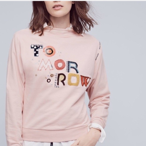 Anthropologie Postmark Tomorrow Embroidered Sequence Beaded Mock Neck Sweater - Picture 3 of 10